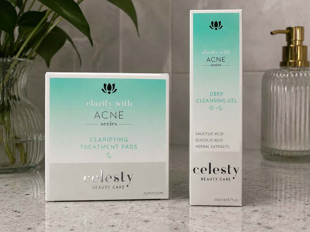 Celesty Clarify With Acne Series Clarifying Treatment Pads and Deep Cleansing Ge